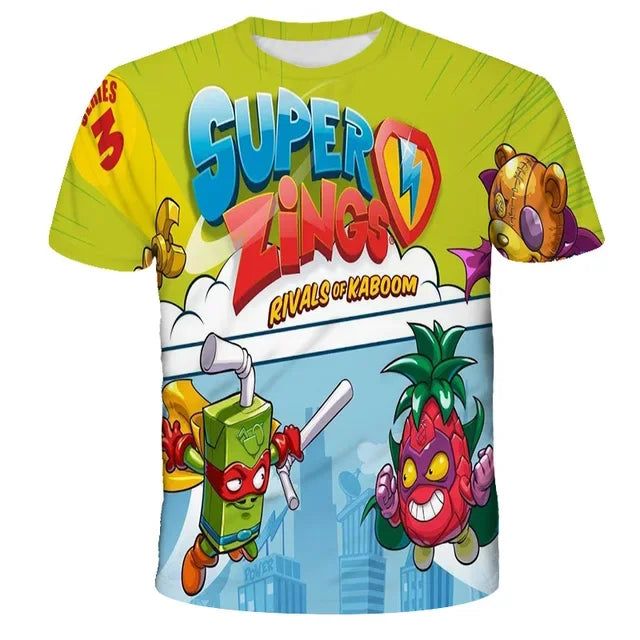 🦸‍♂️ SuperZings Kinder T-Shirt – Buntes Anime & Spiel Streetwear Shirt für Jungen & Mädchen