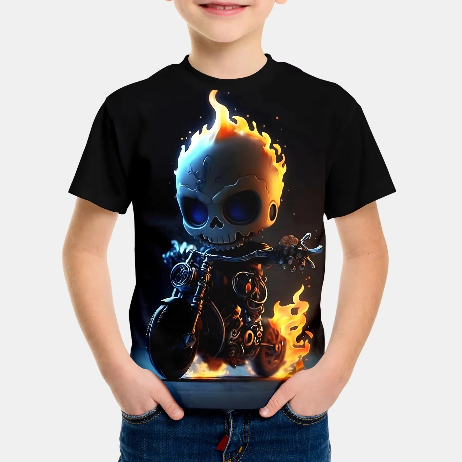🏍️ 3D Motorrad Kinder T-Shirt – Cooles Sommer Kurzarm Shirt für Jungen
