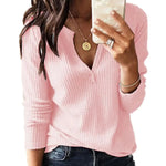 👚Damen Langarm Waffelmuster T-Shirt – V-Ausschnitt • S–3XL • Modisch & Alltagstauglich