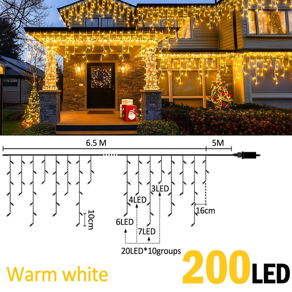 ✨LED Eiszapfen-Lichterkette – 6,5 / 20 m • 200 LEDs • 40 Tropfen • 8 Modi • IP44 wasserdicht