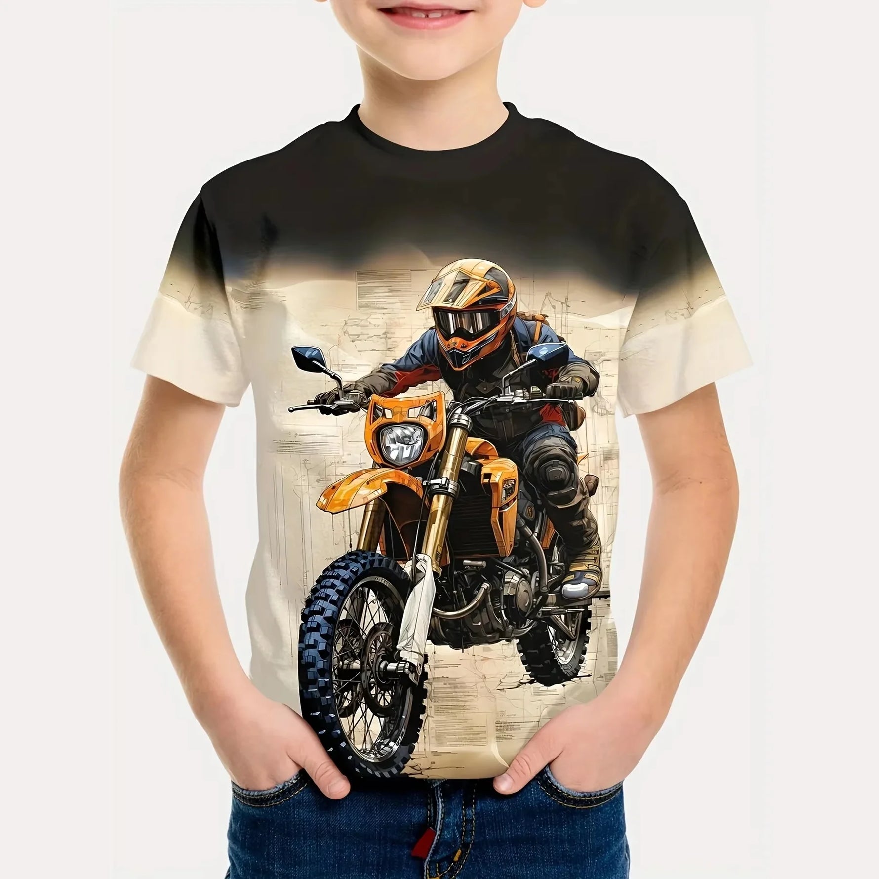 🏍️ 3D Motorrad Kinder T-Shirt – Cooles Sommer Kurzarm Shirt für Jungen