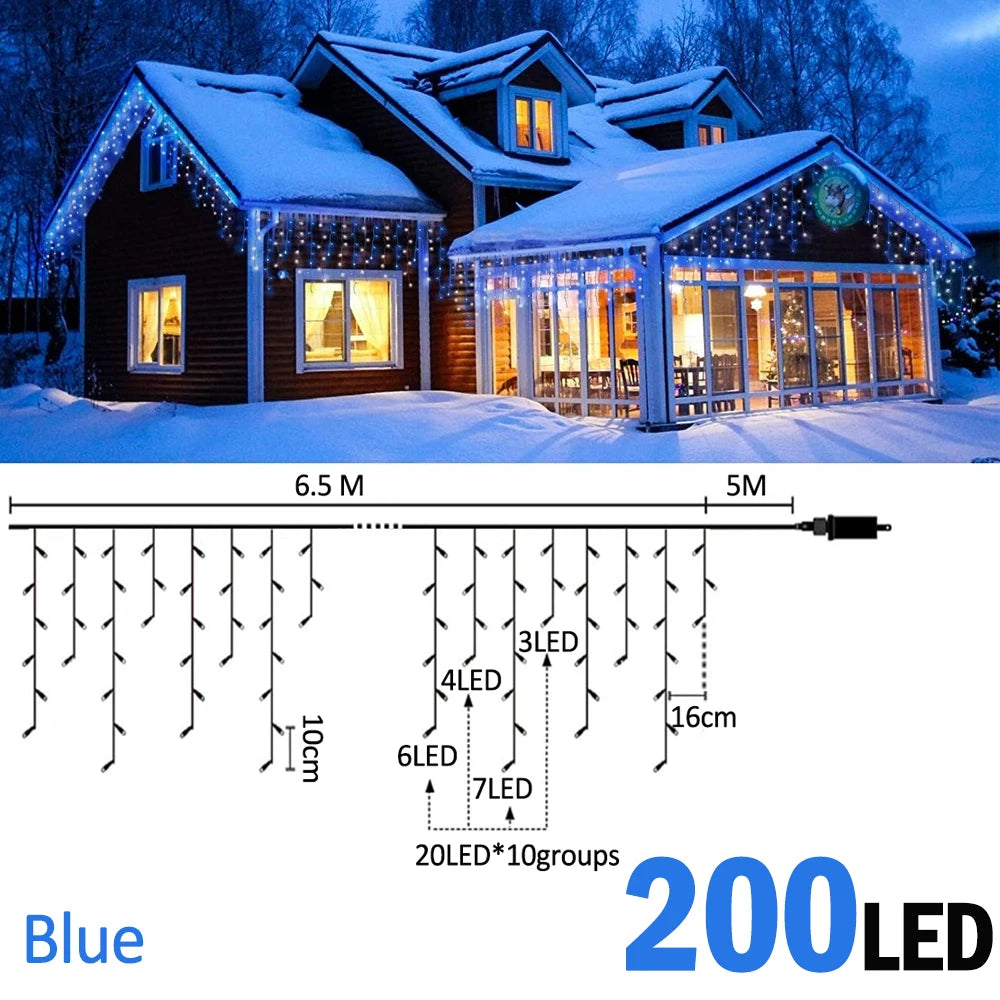 ✨LED Eiszapfen-Lichterkette – 6,5 / 20 m • 200 LEDs • 40 Tropfen • 8 Modi • IP44 wasserdicht