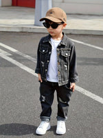 🔖3-teiliges Jungen-Jeansset – Herbst & Winter | Modische Jeansjacke + Zerrissene Jeans + Rundhals-Shirt