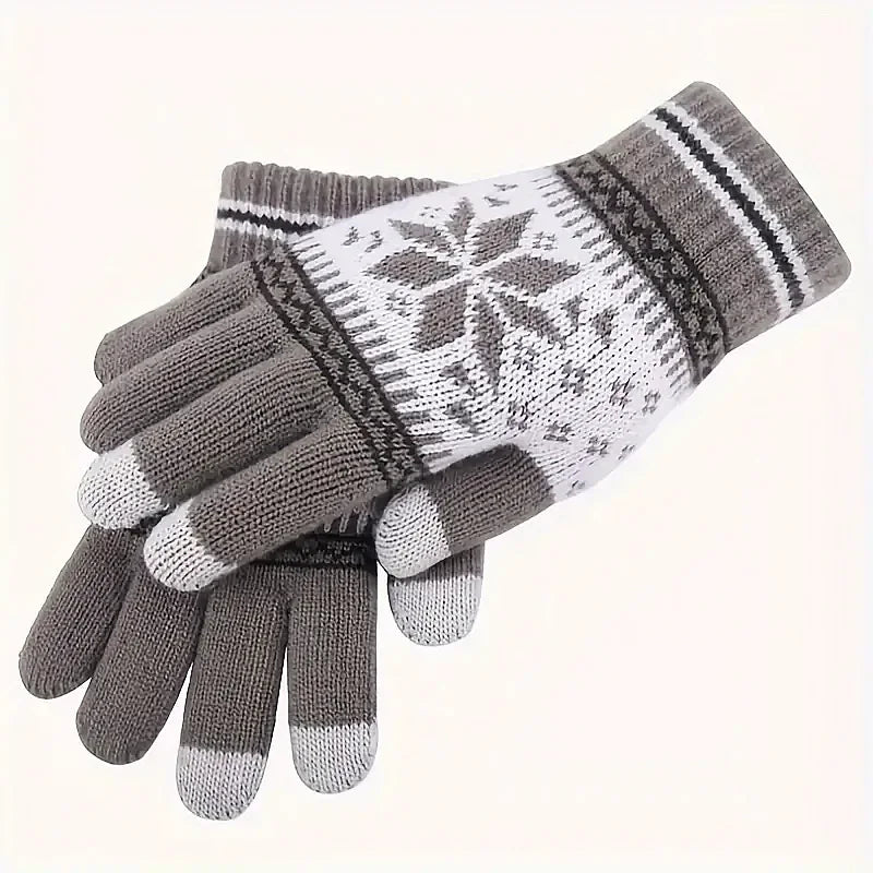 ❄️Winter-Strickhandschuhe mit Schneeflocken – warm, modisch & Touchscreen