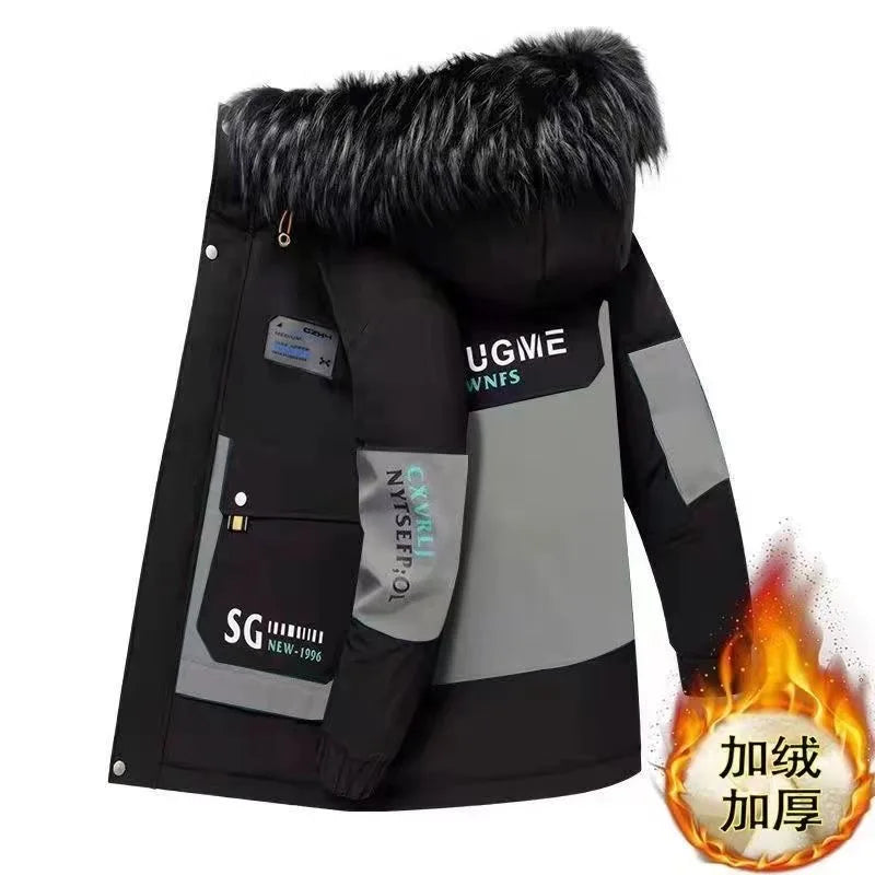 ❄️Herren Winter-Fleece– Sportjacke mit Kunstpelz-Kapuze