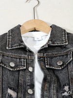 🔖3-teiliges Jungen-Jeansset – Herbst & Winter | Modische Jeansjacke + Zerrissene Jeans + Rundhals-Shirt