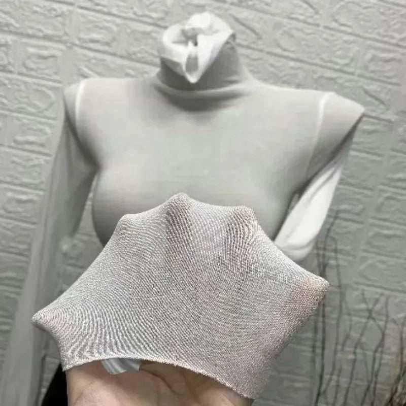 👗Rollkragen Langarm Mesh Top – Elastisch, Figurbetont & Sexy Dünn
