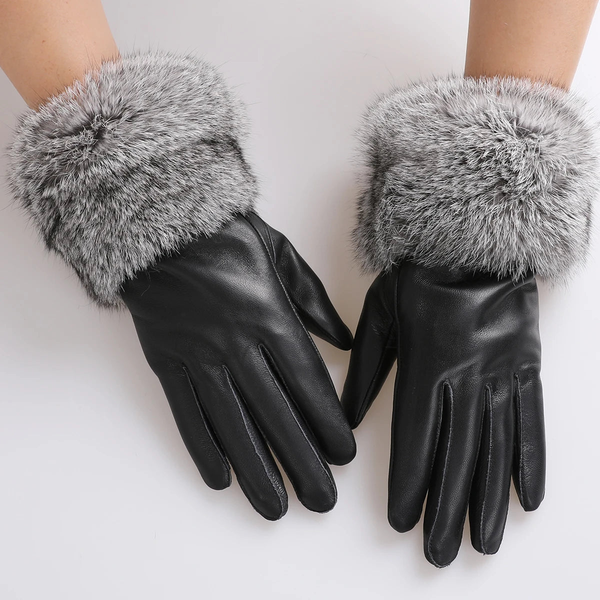 ✨ Damen Luxus-Lederhandschuhe – Echtes Schaffell mit Kaninchenfell-Manschette & warmem Fleecefutter🧤