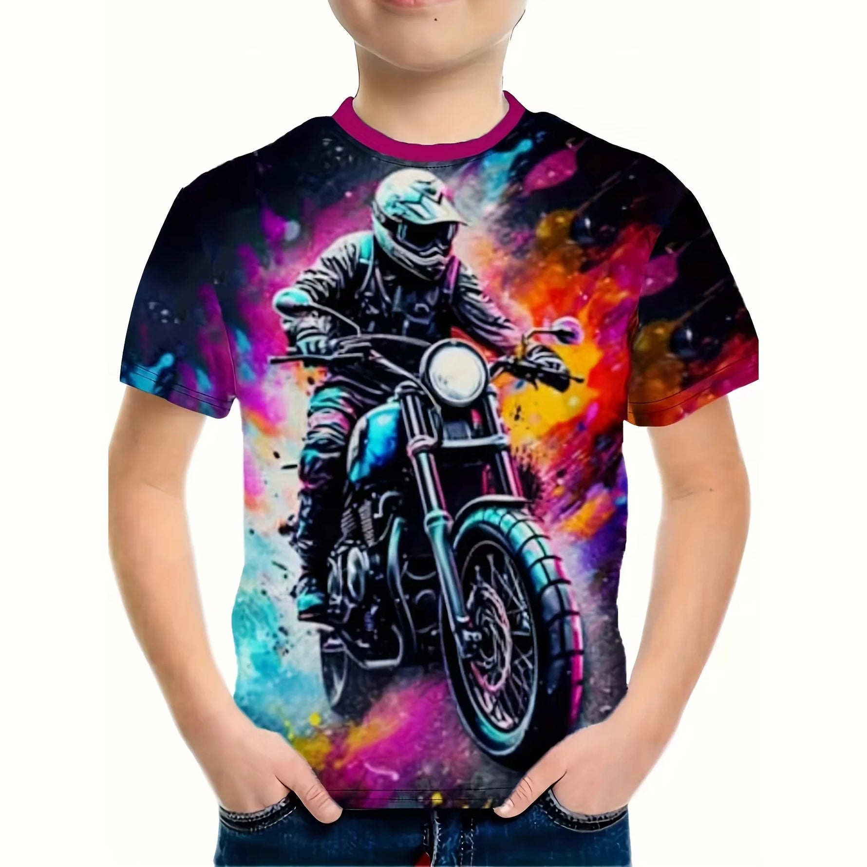 🏍️ 3D Motorrad Kinder T-Shirt – Cooles Sommer Kurzarm Shirt für Jungen