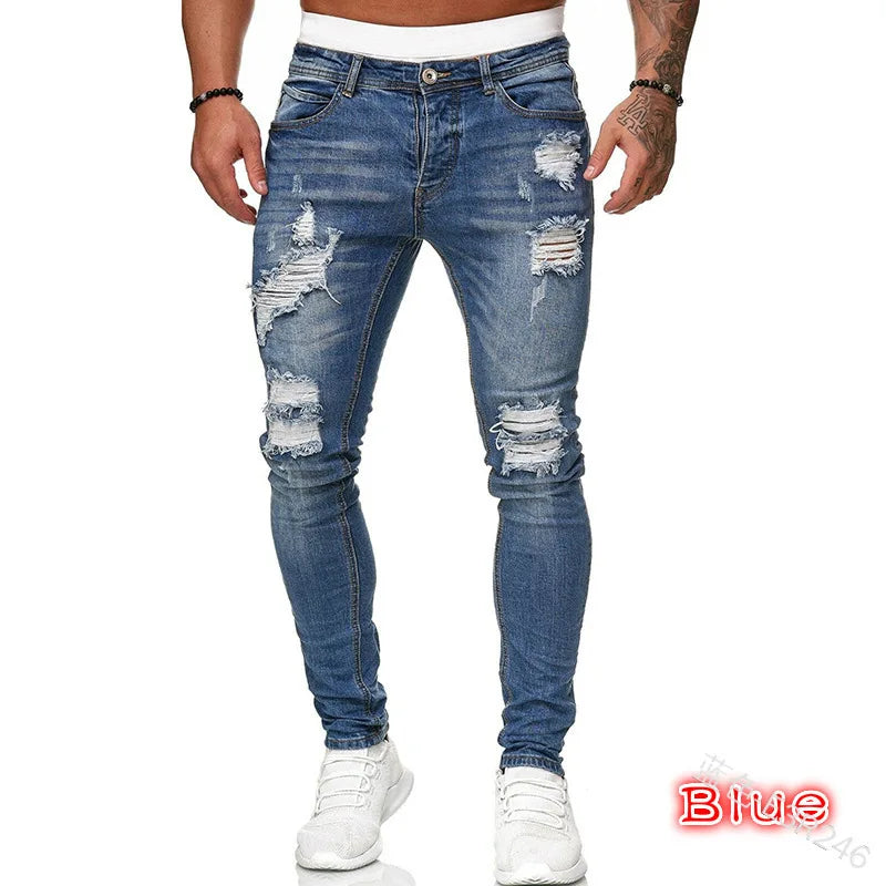 👖 Herren Slim Fit Jeans – Vintage Waschung, Street Style & Zerrissener Denim Look