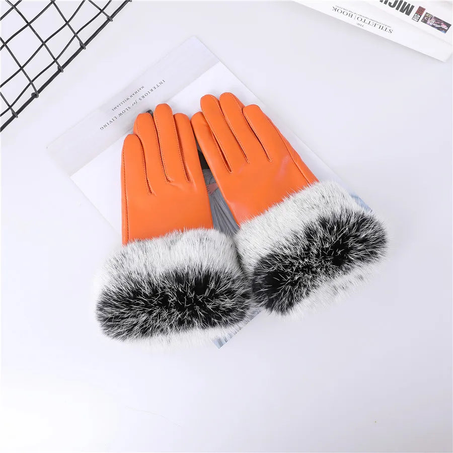 ✨ Damen Luxus-Lederhandschuhe – Echtes Schaffell mit Kaninchenfell-Manschette & warmem Fleecefutter🧤