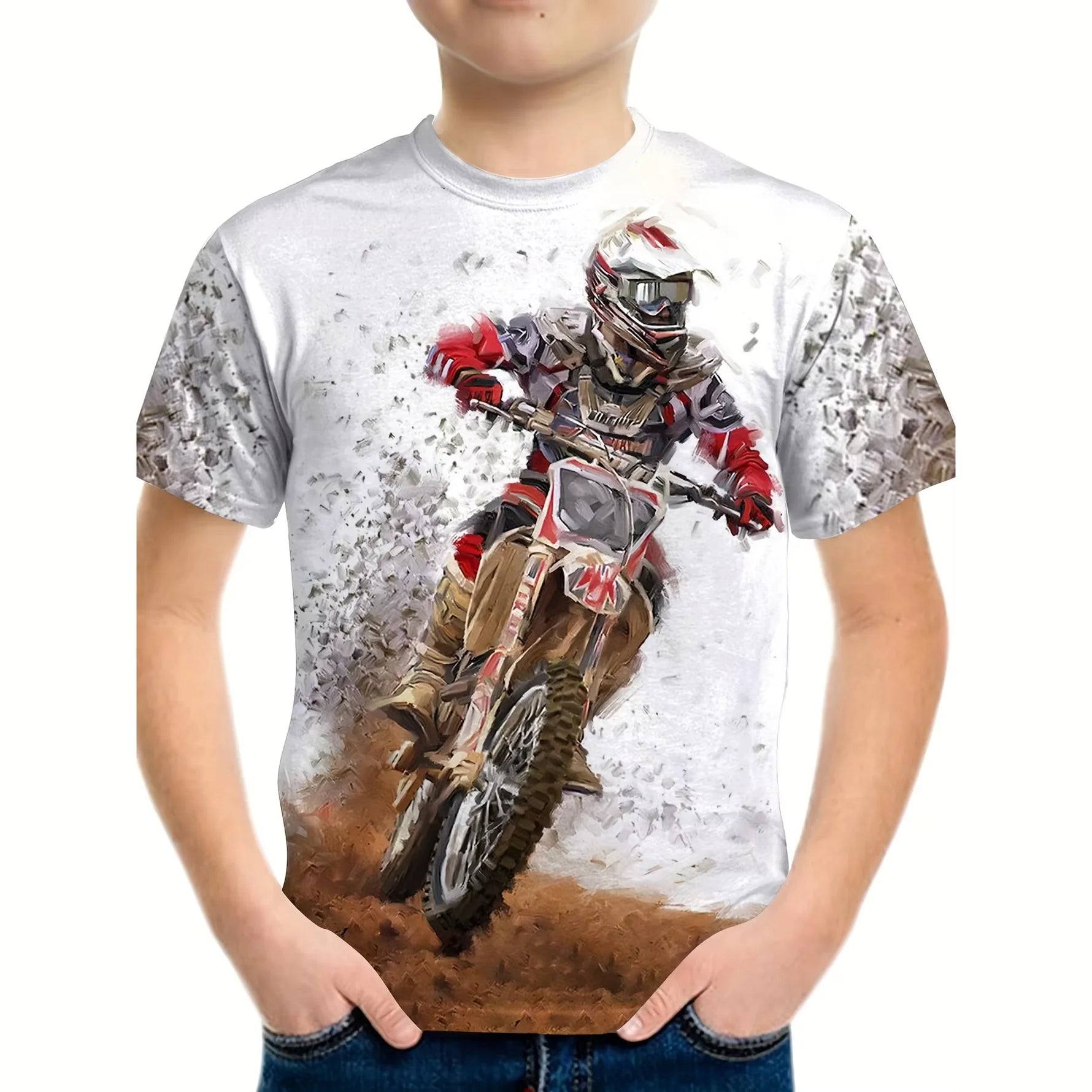🏍️ 3D Motorrad Kinder T-Shirt – Cooles Sommer Kurzarm Shirt für Jungen