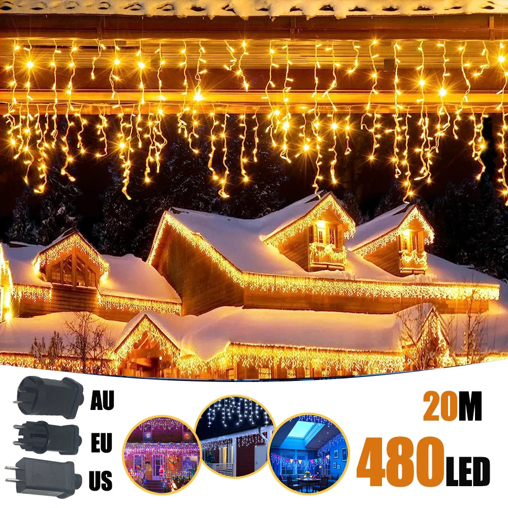✨LED Eiszapfen-Lichterkette – 6,5 / 20 m • 200 LEDs • 40 Tropfen • 8 Modi • IP44 wasserdicht