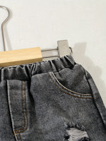 🔖3-teiliges Jungen-Jeansset – Herbst & Winter | Modische Jeansjacke + Zerrissene Jeans + Rundhals-Shirt