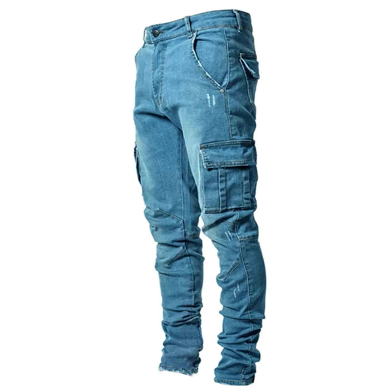 👖 Herren Cargo Jeans – Mittlere Taille, Multi-Taschen, Plus Size & Casual Street Style