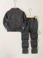 🔖3-teiliges Jungen-Jeansset – Herbst & Winter | Modische Jeansjacke + Zerrissene Jeans + Rundhals-Shirt
