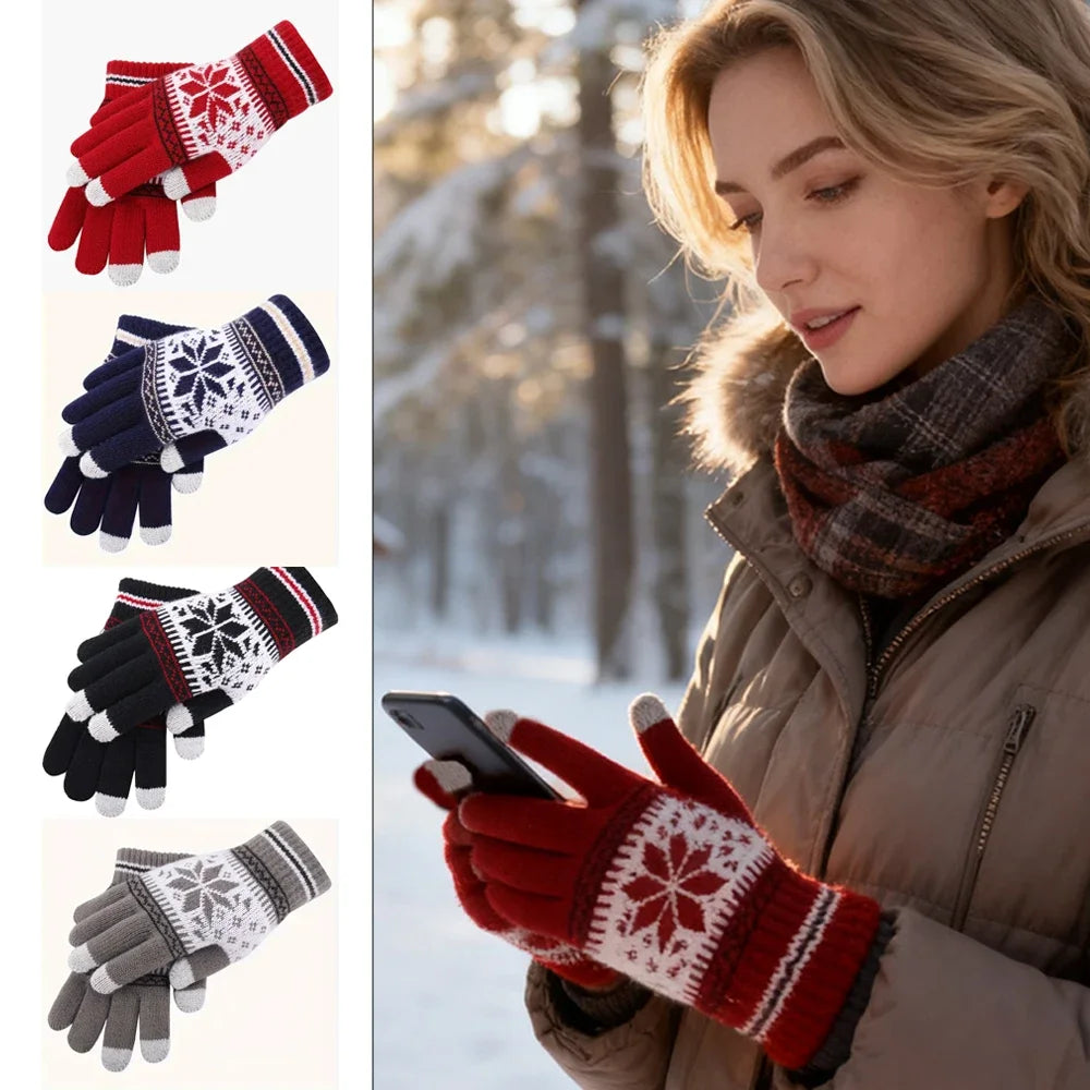 ❄️Winter-Strickhandschuhe mit Schneeflocken – warm, modisch & Touchscreen