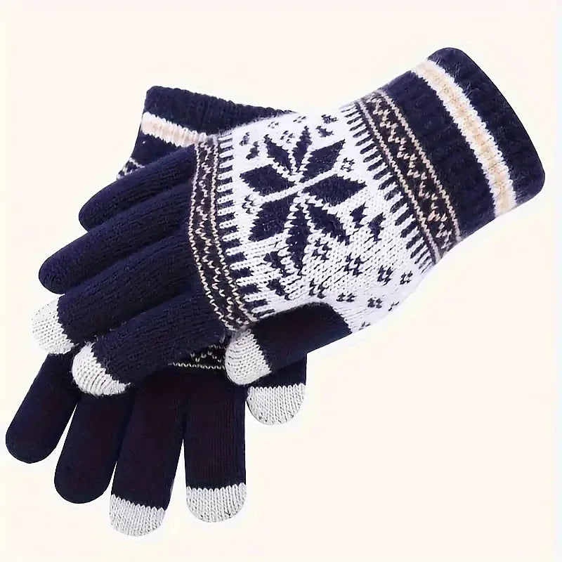 ❄️Winter-Strickhandschuhe mit Schneeflocken – warm, modisch & Touchscreen