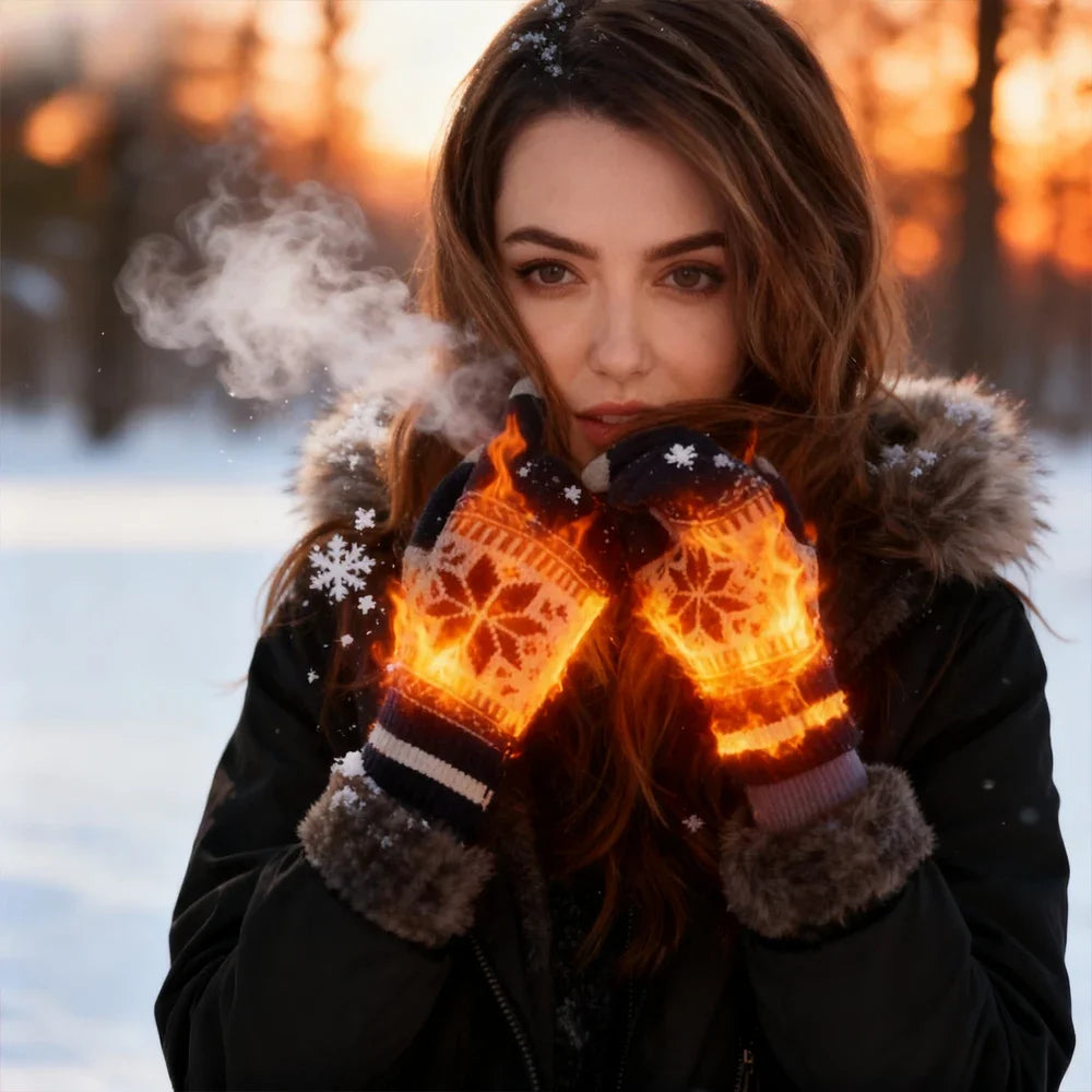 ❄️Winter-Strickhandschuhe mit Schneeflocken – warm, modisch & Touchscreen