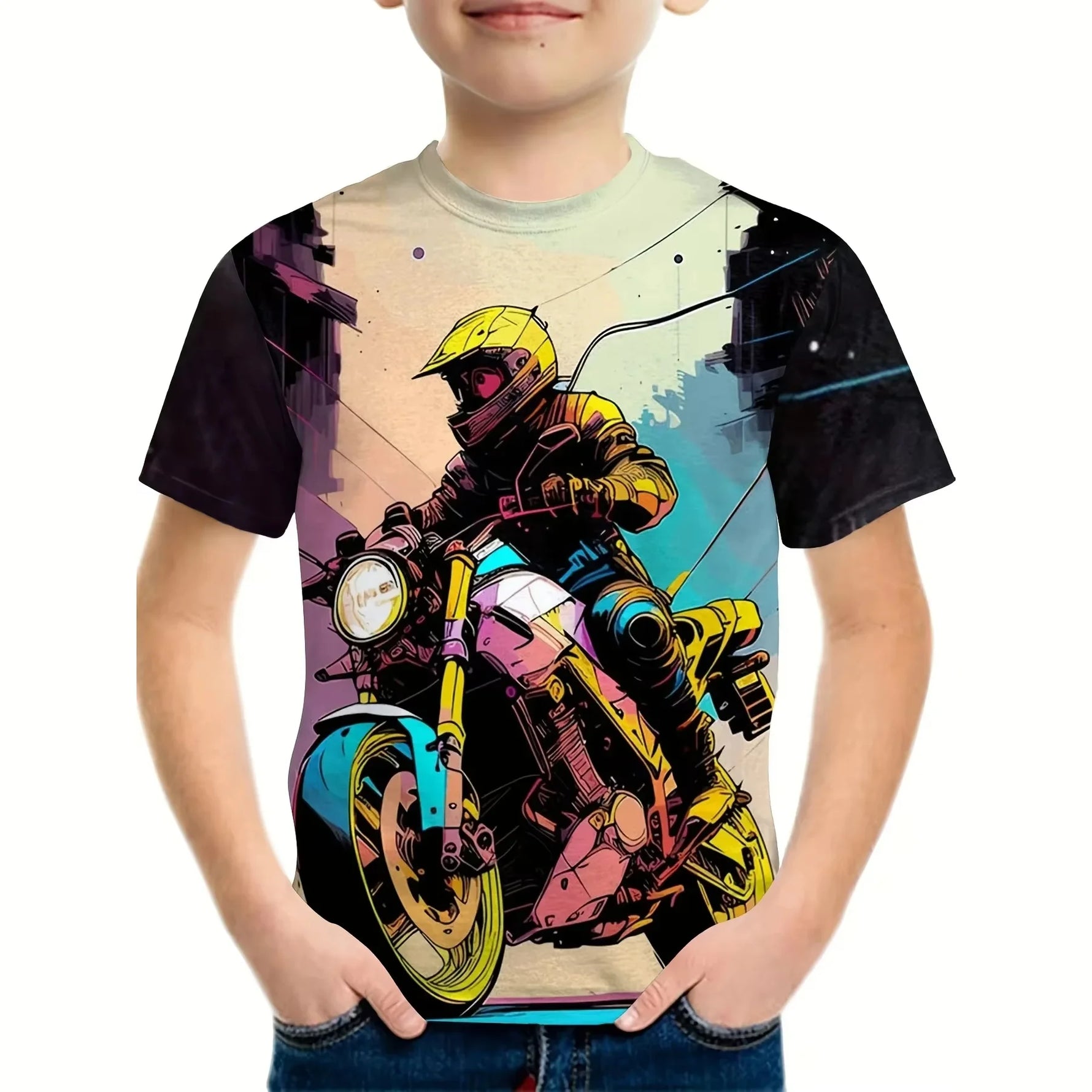 🏍️ 3D Motorrad Kinder T-Shirt – Cooles Sommer Kurzarm Shirt für Jungen