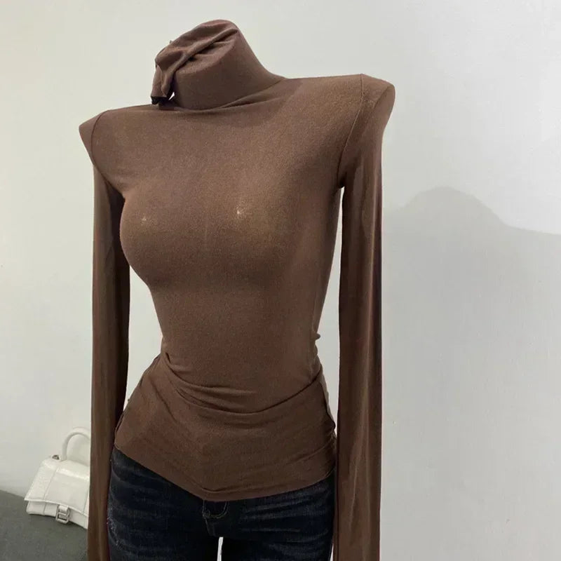 👗Rollkragen Langarm Mesh Top – Elastisch, Figurbetont & Sexy Dünn