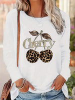 Langarm Streetwear Shirt mit Leopard-Kirschen Print – Vintage Look Damen