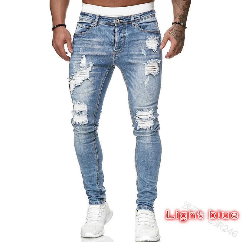 👖 Herren Slim Fit Jeans – Vintage Waschung, Street Style & Zerrissener Denim Look