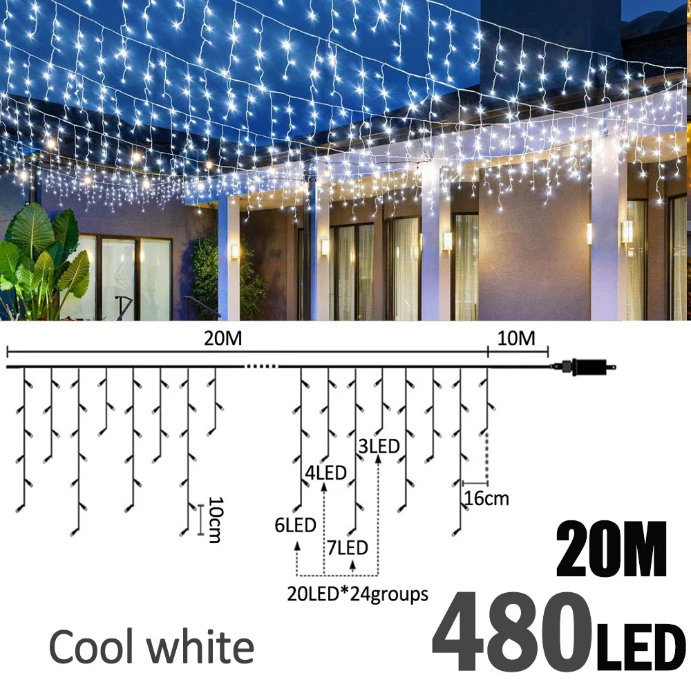✨LED Eiszapfen-Lichterkette – 6,5 / 20 m • 200 LEDs • 40 Tropfen • 8 Modi • IP44 wasserdicht