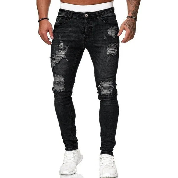👖 Herren Slim Fit Jeans – Vintage Waschung, Street Style & Zerrissener Denim Look