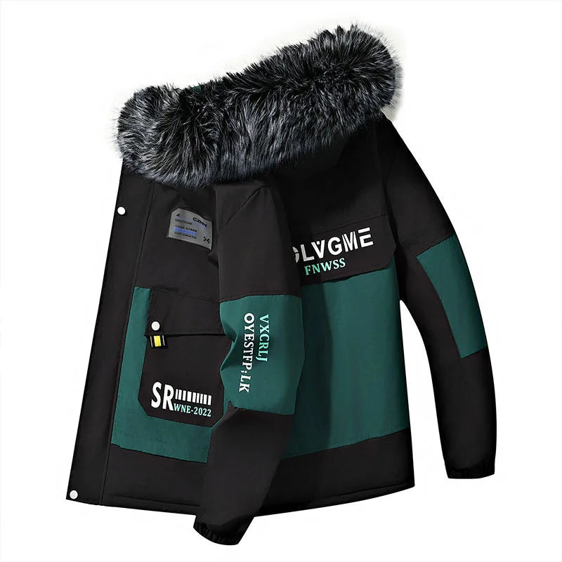 ❄️Herren Winter-Fleece– Sportjacke mit Kunstpelz-Kapuze