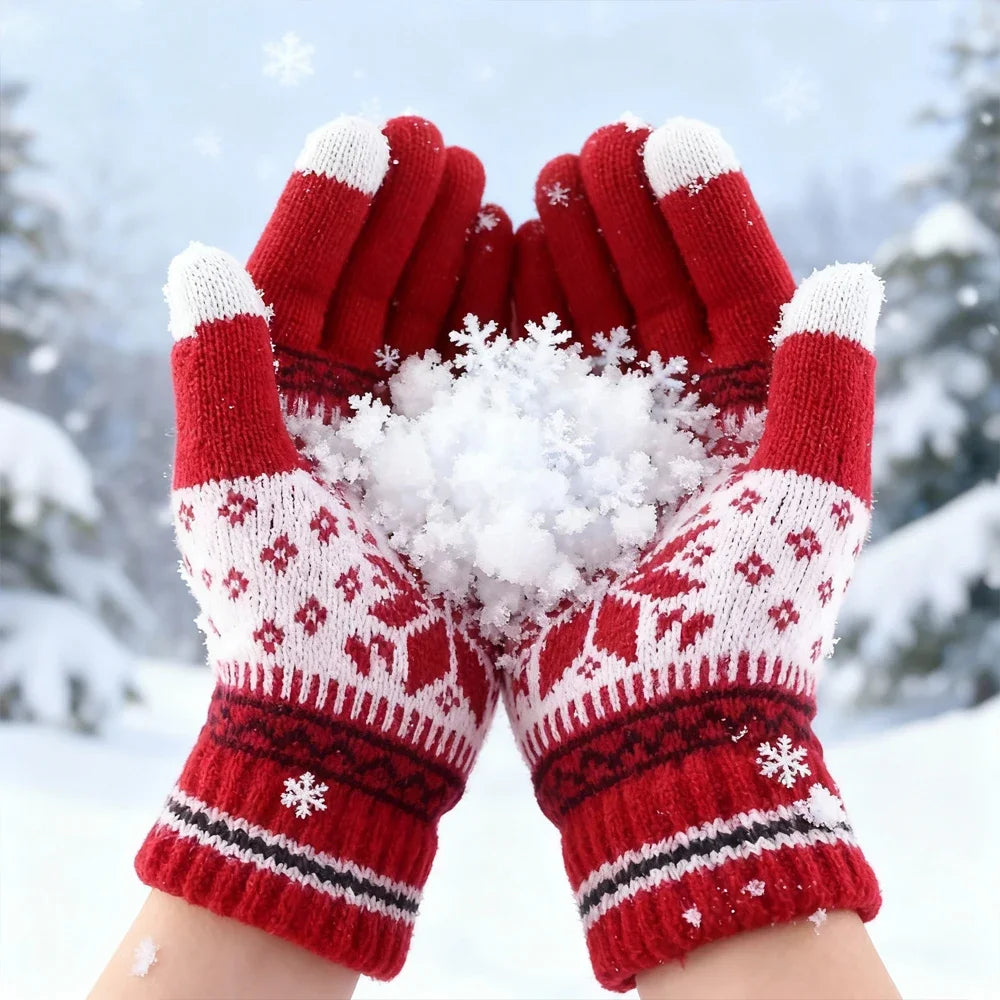 ❄️Winter-Strickhandschuhe mit Schneeflocken – warm, modisch & Touchscreen