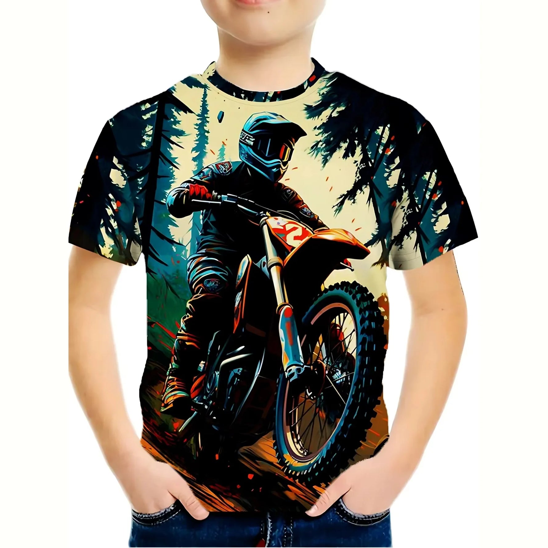 🏍️ 3D Motorrad Kinder T-Shirt – Cooles Sommer Kurzarm Shirt für Jungen