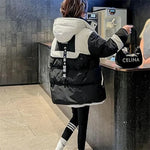 🖤Damen Winter Parka – Schwarze mittellange Baumwolljacke mit Kapuze (Korean Style)