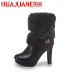 Elegante Damen Winter High-Heel Fellstiefel