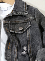 🔖3-teiliges Jungen-Jeansset – Herbst & Winter | Modische Jeansjacke + Zerrissene Jeans + Rundhals-Shirt