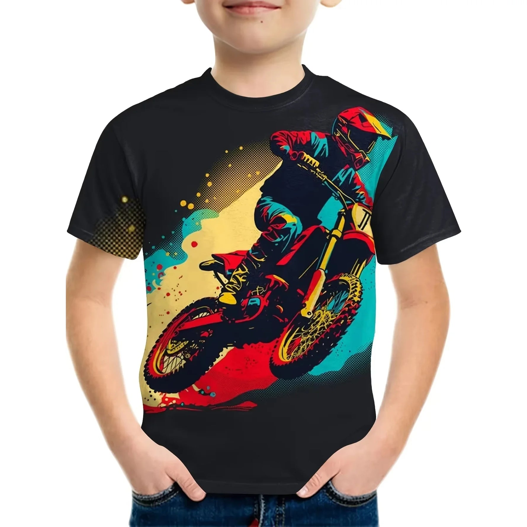 🏍️ 3D Motorrad Kinder T-Shirt – Cooles Sommer Kurzarm Shirt für Jungen