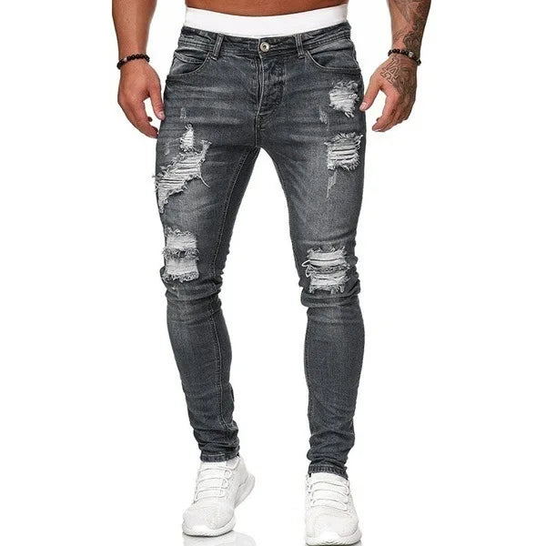 👖 Herren Slim Fit Jeans – Vintage Waschung, Street Style & Zerrissener Denim Look