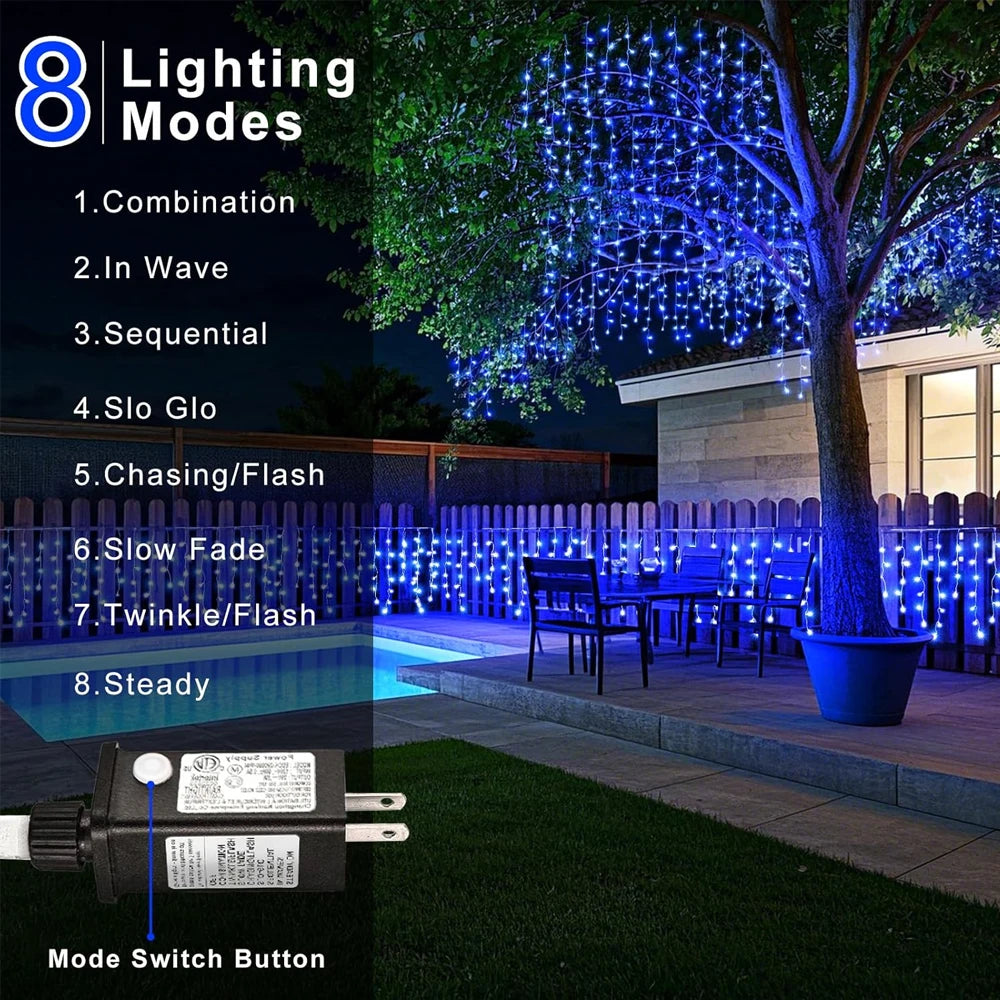 ✨LED Eiszapfen-Lichterkette – 6,5 / 20 m • 200 LEDs • 40 Tropfen • 8 Modi • IP44 wasserdicht