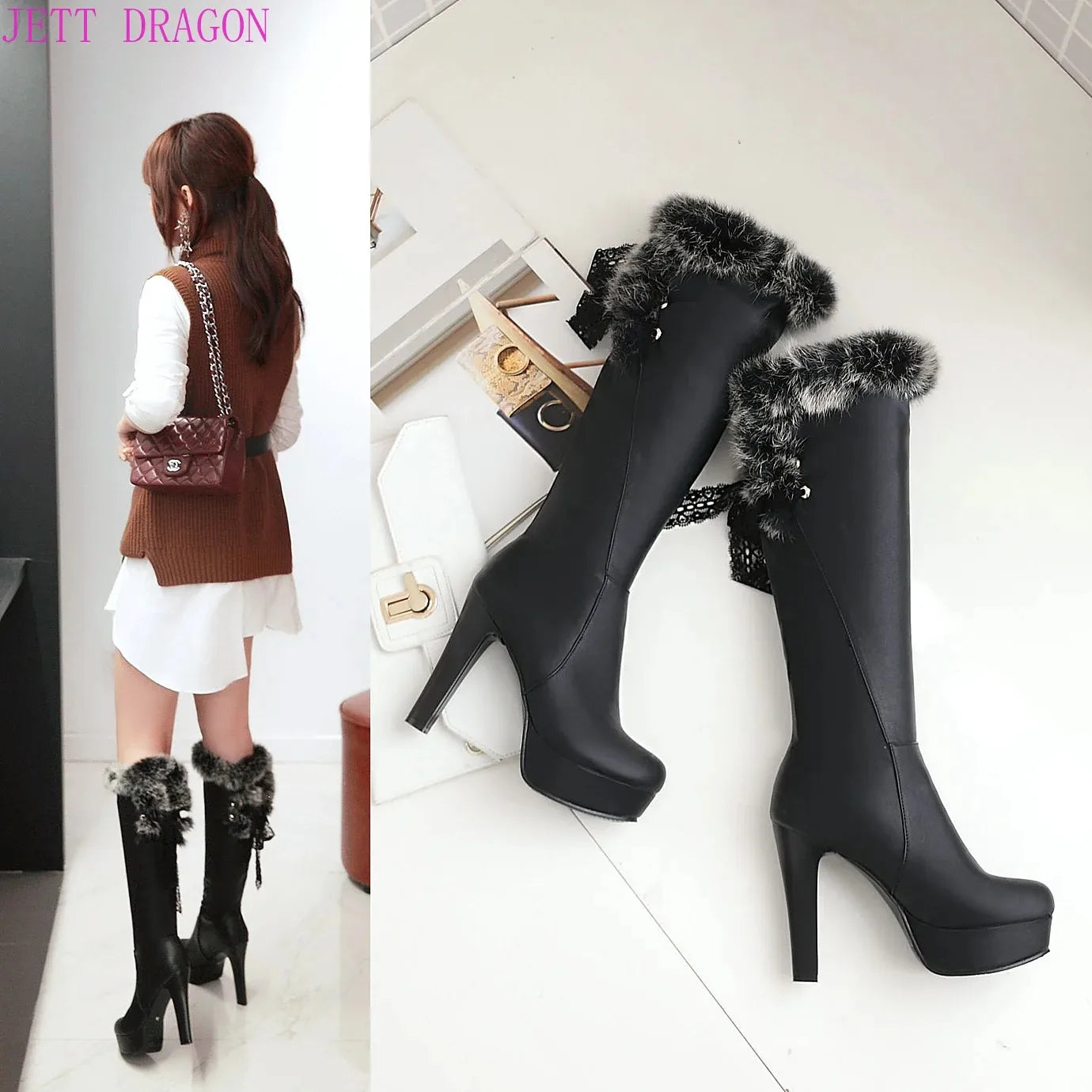 👢Kniehohe Damen- Fellstiefel- Stiletto