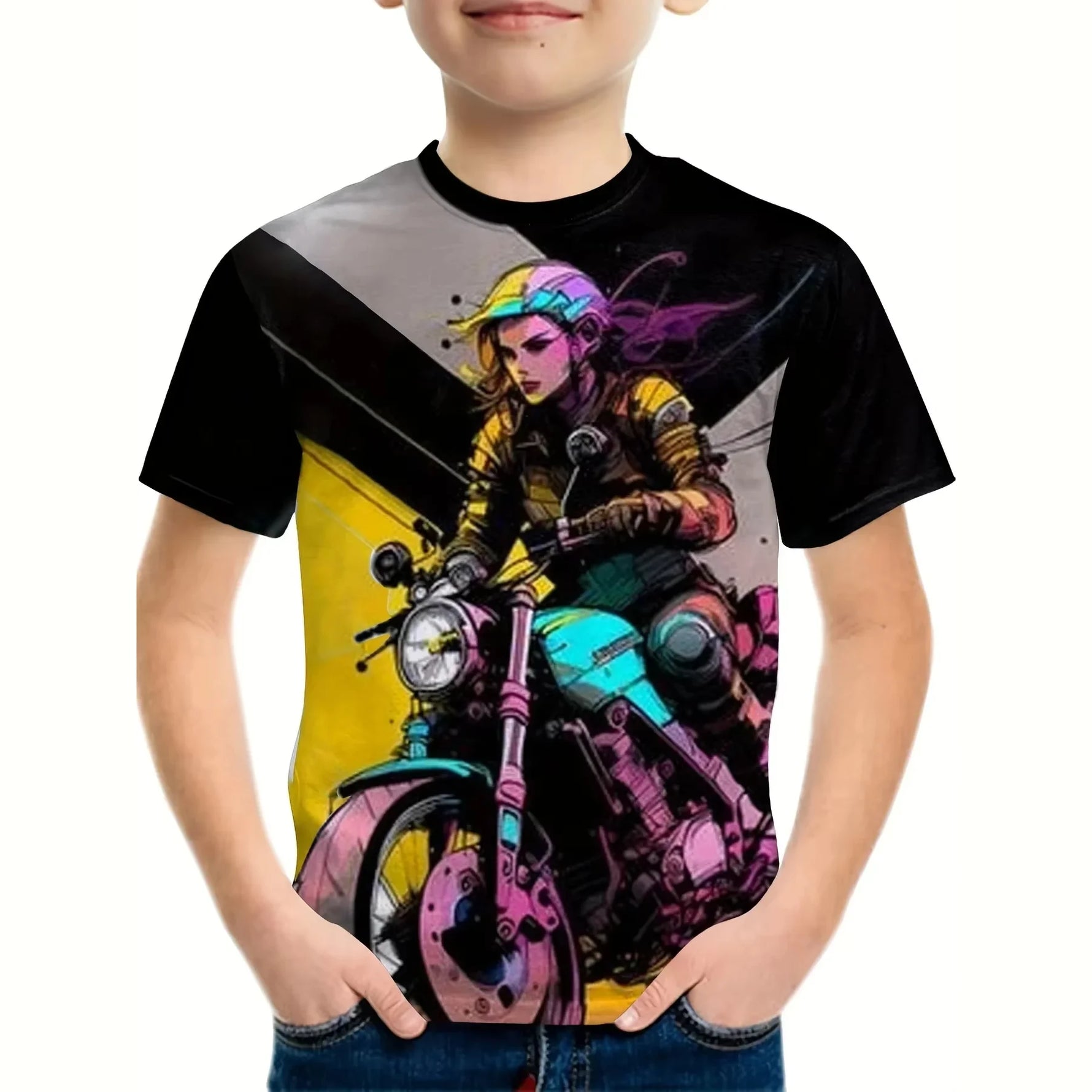 🏍️ 3D Motorrad Kinder T-Shirt – Cooles Sommer Kurzarm Shirt für Jungen