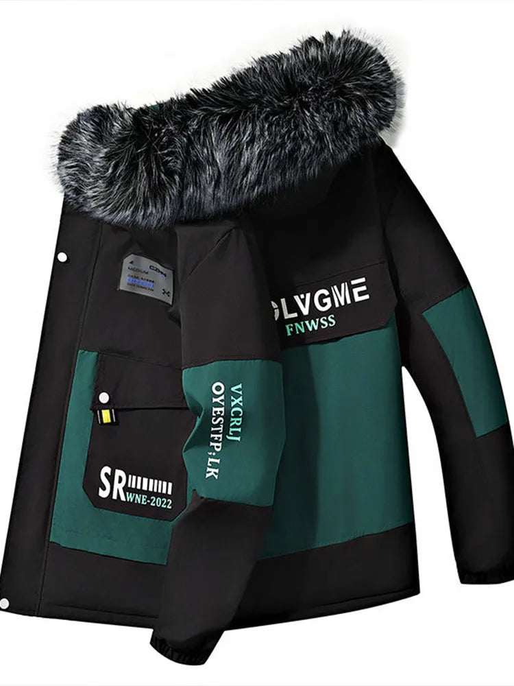 ❄️Herren Winter-Fleece– Sportjacke mit Kunstpelz-Kapuze